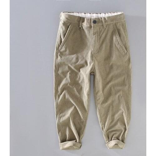 H010 Men Casual Corduroy Pants Autumn Winter Thicken Loose Mid Waist Multi-Pocket Skin-Friendly Breathable Youth Jogger Trousers