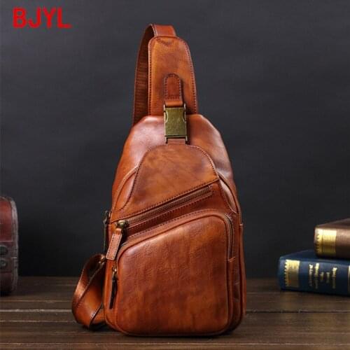 Vintage Leather Mens Bag Men Chest Bag Casual Shoulder Messenger Bag Cowhide Outdoor Chest Small Back Pack Fashion 2020 New 8