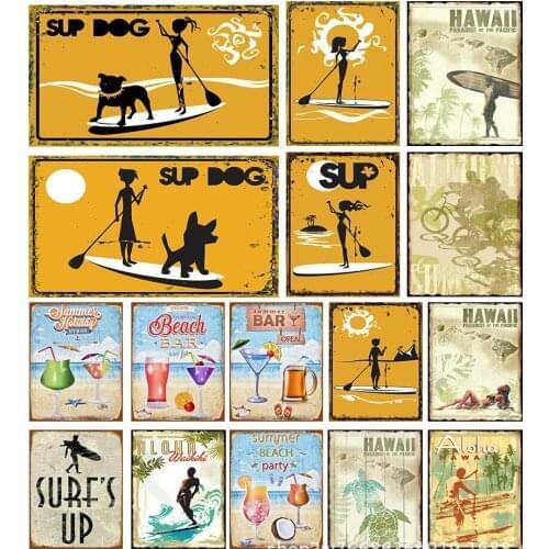 Vintage Tin Sign Summer Beach Party Surf Metal Poster Decoration Retro Plate Plaque Pin Up Sign Wall Decor Tinplate Painting