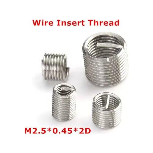 100pcs M2.5*0.45*2D Wire Thread Insert , M2.5 Screw Bushing , stainless steel Wire Screw Sleeve Thread Repair