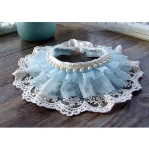 Pet Jewelry Accessories Cat Princess Blue gauze lace white bear princess pet scarf bib