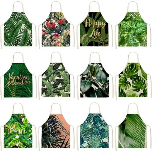 Green Tropical Palm pattern 53*65cm Cleaning Aprons Home Cooking Kitchen Apron Cook Wear Cotton Linen Pinafore Adult Bibs 46342
