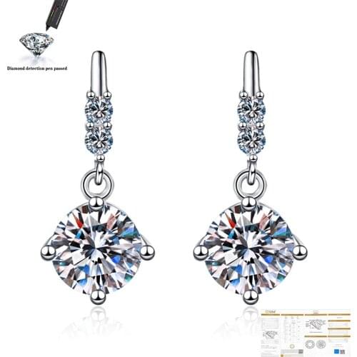 1ct EF VVS1 Diamond Test Passed Moissanite 18K White Gold Plated 925 Silver Earring Jewelry Woman Girlfriend Gift