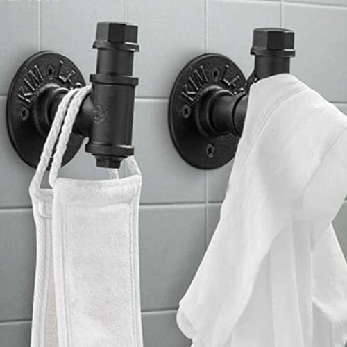 1pcs Industrial Style Iron Pipe Towel Clothes Hook Coat Storage Wall-mounted Hanger for Kitchen Living Room Bedroom