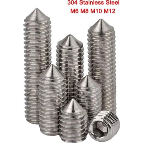 2/5/10Pcs 304 Stainless Steel Hex Socket Set Screw Grub Screw Cone Point Grub Screws M6 M8 M10 M12 Length 6-50mm
