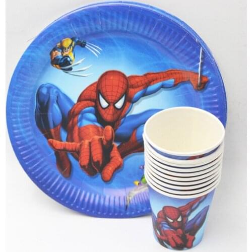 20pcs/set Plate/Cup Spiderman Birthday Decoration accessories favors supplies spiderman party plates spiderman party cups