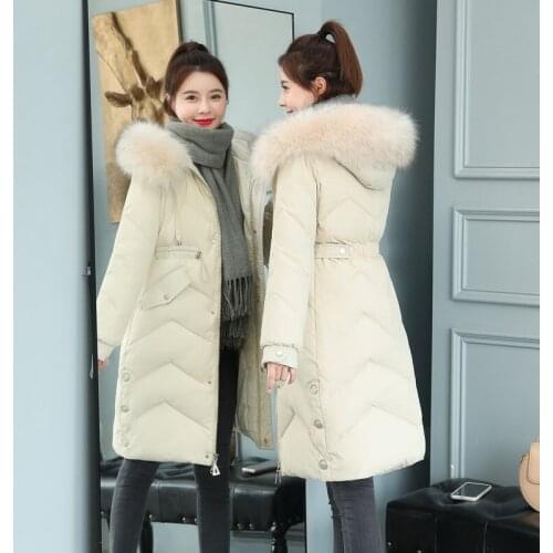 2019 Winter Jacket Women Fashion Parkas Down Cotton Hooded Jacket Fur collar Thick Winter Snow Cotton Padded Coat Plus Size 1010