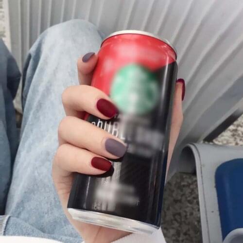 24pcs Fake Short Nails With Glue Red Jumping Of Frosted Red Grey Wine False Nail Removable Nail Patch Fake Press On Nails