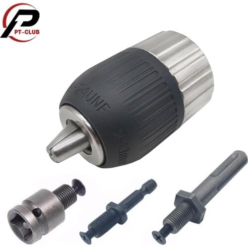 3/8-24UNF 2-13mm Keyless Half Metal Drill Chuck Quick Change Adapter SDS-Plus Shank 1/4" Hex Square Fit Rotary Hammer Drill