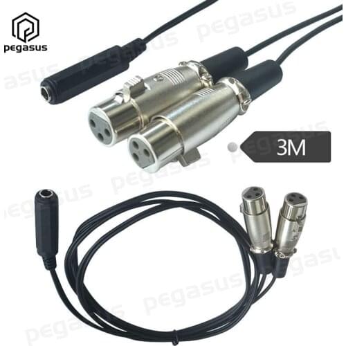 3 Meters Dual 3-Pin XLR Female to 1/4" DC 6.35mm Female Jack Plug TRS Audio Y Cable Cord