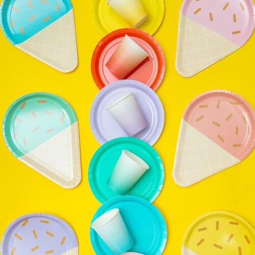 40pcs/set Ice Cream Shape Paper Plates Party Disposable Tableware Cups Napkin Baby Shower Birthday Wedding Party Supplies