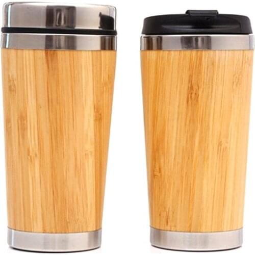 Bamboo Coffee Cup Stainless Steel Travel Mug With Leak-Proof Cover Double Layer Insulated Milk Mug Office Teacup Drinkware