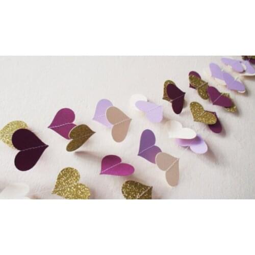 Ivory Lilac Purple Gold glitter heart paper 10ft banners,Lilac Wedding garland, Lilac Baby shower decor,Birthday , partydecor