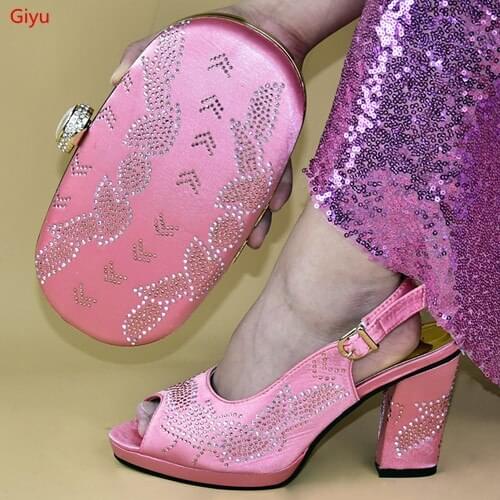 Doershow beautiful peach Shoes and Bag Set African Wedding Shoe and Bag set Italy Shoe and Handbag Summer Set Women!SMS1-25