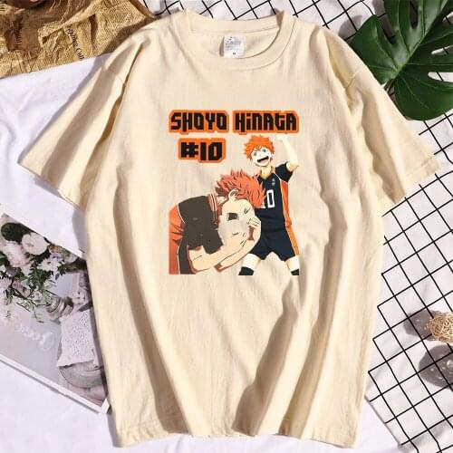 Cotton Haikyuu Shoyo Hinata Print T Shirts Mens Graphic Clothes Casual Summer Short Sleeves Vintage Oversized Man Tshirts