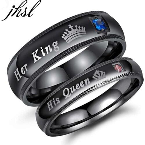 JHSL Stainless Steel European Style Her King His Queen Couples Rings US size 4 5 6 7 8 9 10 11 12 13