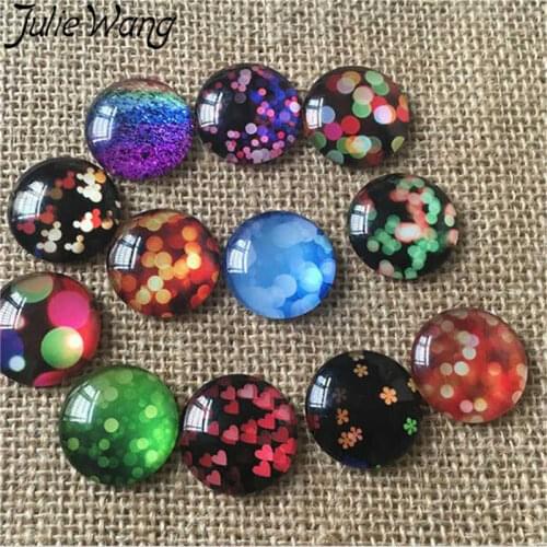 Julie Wang 50PCS 8-15mm Randomly Mix City Lights Flower Dot Cabochons Glass Flatback Necklace Bracelet Jewelry Making Accessory