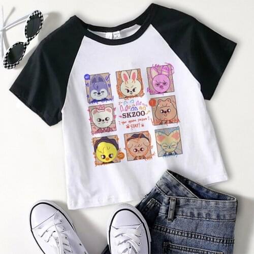 Crop Top Cartoon Cute SKZOO T Shirt Women Tops Tee Summer Streetwear Kawaii Clothes Short Sleeve Top Tee Camiseta Streetwear