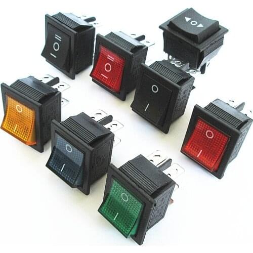 Latching Rocker Switch Power Switch I/O 4 Pins With Light 16A 250VAC 20A 125VAC KCD4 DPST Red Yellow Green Blue Black Boat