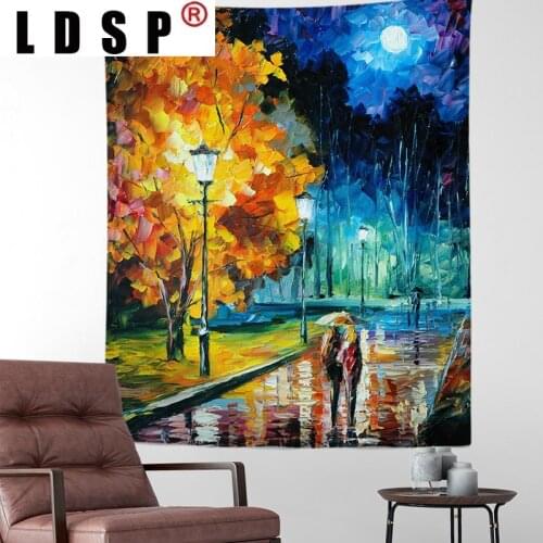 LDSP Starry Night Oil Painting Tapestry Wall Hanging Carpet Beach Towel Background Cloth Blanket Yoga Mats Art Bedroom Decor