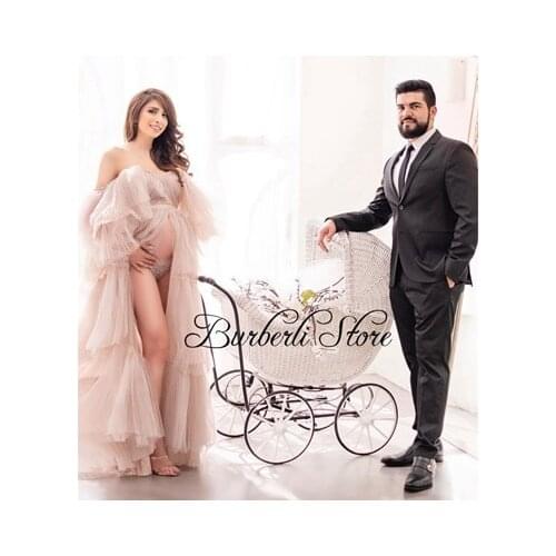 Sweet Off The Shoulder Tulle Ruffles Pregnant Women Dresses Long Robe Women A-line Honeymoon Christmas Night Gowns Party Dresse