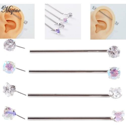Miqiao 2pcs Stainless Steel Zircon Breast Ring Pin Type Heart-shaped Zircon Breast Nail Industrial Barbell Straight Bar Earrings