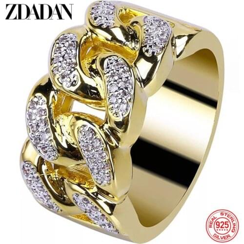ZDADAN 925 Sterling Silver 18K Gold Zircon Ring For Men Creative Finger Rings Jewelry Party Gift