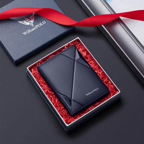 WILLIAMPOLO RFID Mens Wallet Compact High-end Anti-degaussing Card Holder Ultra-thin Real Cowhide Document Bag Degaussing Mini