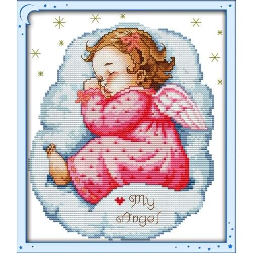 Asleep angel baby(2)(girl)home decor people Cross Stitch kits 14ct white 11ct print embroidery DIY handmade needlework wall