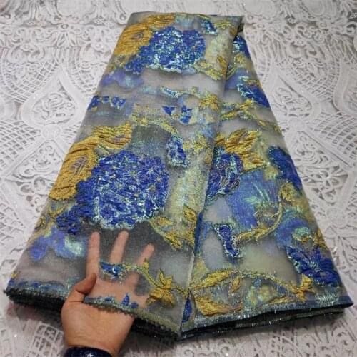 Sky blue/Yellow Newest Jacquard Lace Fabric High Quality Brocade Lace for Bridal Materials Nigerian Brocade Fabric For Wedding
