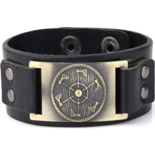 New Arrived Women Men Leather Bracelet Viking Style Axe Pattern Round Shape Brave Symbol Gift Choose Dropshipping