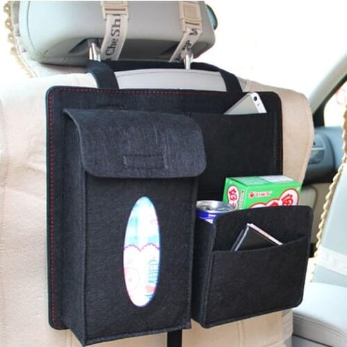 Car Back Seat Storage Bag Organizer Hanging Bag Paper Towel Mobile Phone Storage Felt Bag Debris Organizer Accessories