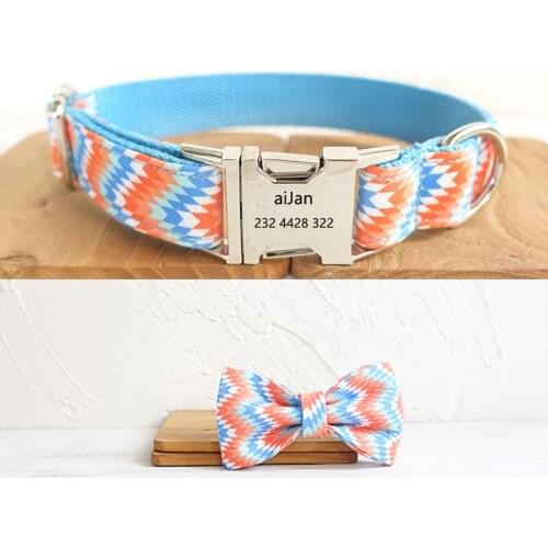 Personalized Dog Collars Engraved Custom Name number Stainless Steel Buckle Collar Small Medium Large Dogs Collar Nylon Bow knot