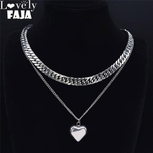 2pcs Hip Hop Stainless Steel Chains Necklaces for Women Silver Choker Necklace Jewelry chaine acier inoxydable NXS03
