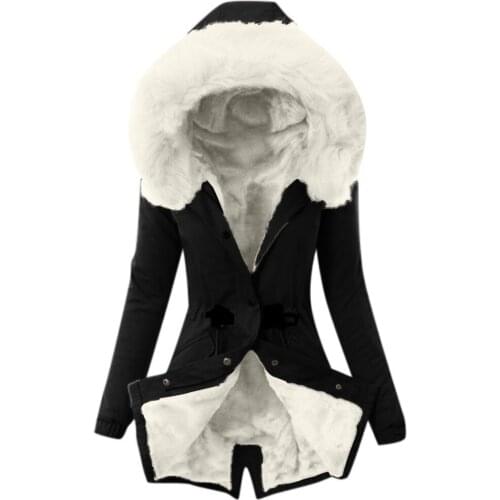 Ladies Fur Lining Coat Womens Winter Warm Thick Long Jacket Hooded Overcoat For Women Cotton Coats Hooded Overcoat Parkas
