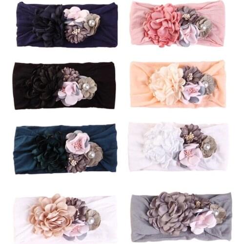 16pcs/lot Floral Baby Headband Stretchy Flower Baby Head Wrap Soft Nylon Turban for Girls Princess 8 Colors JFNY097