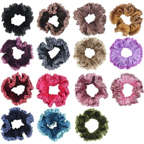 1PC Polka Dots Velvet Hair Scrunchies Women Elastic Hair Bands for Dancing Hair Bun Accessories