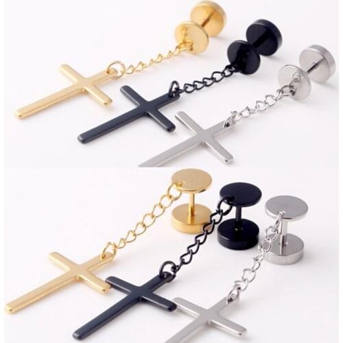 1 Piece Punk Gothic Cross Pendant Cartilage Drop Dangle Earrings Round Fake Ear Taper Dumbbell Fashion Women Men Rock Jewelry