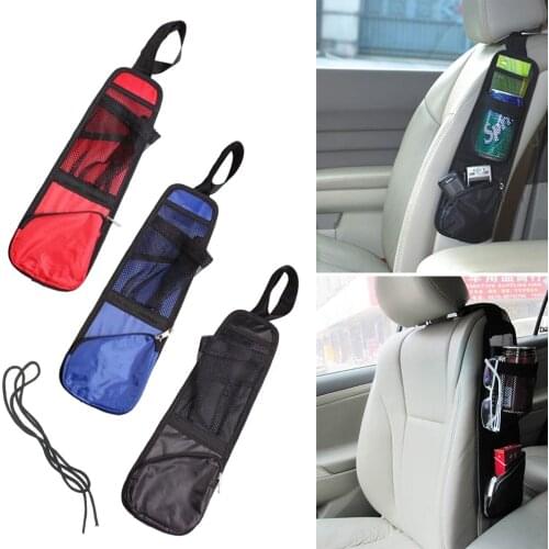 Car Seat Side Storage Bag Organizer Universal Hanging Car Storage Bag 2 Mesh Pockets 1 Zippered Pocket Car Interior Accessories