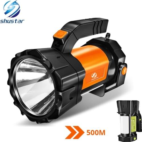 Super bright LED Searchlight Flashlight With side light 6 lighting modes Powered by 18650 battery For outdoor camping