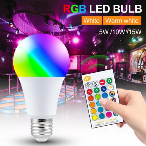 E27 LED Bulb 5W 10W 15W RGB + White 16 Color LED Lamp AC85-265V Changeable RGB Bulb Light With Remote Control + Memory Function