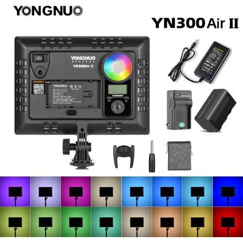YONGNUO YN300AIR II RGB LED Camera Video Light,Optional Battery with Charger Kit Photography Light + AC adapter