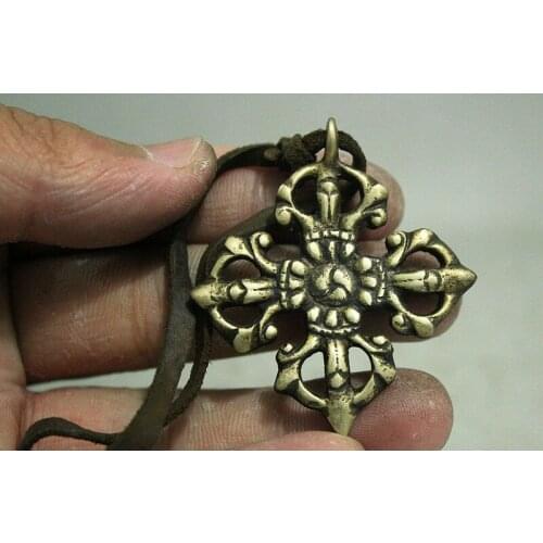 Tibet Buddhism Bronze Phurba Dagger Holder Statue Amulet Pendant Necklace
