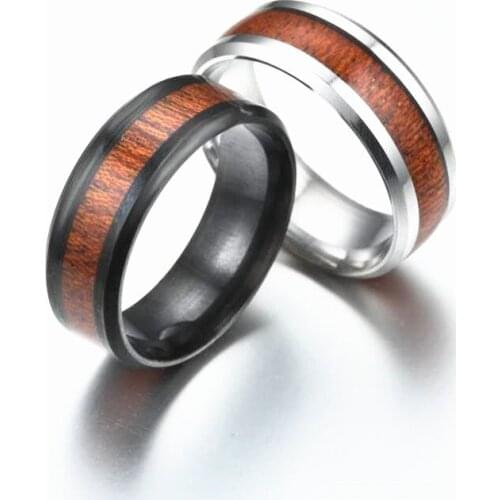 European and American Cross-Border Hot Style Retro Titanium Steel Wood Grain Ring Wishi Personality Male Creative Ring