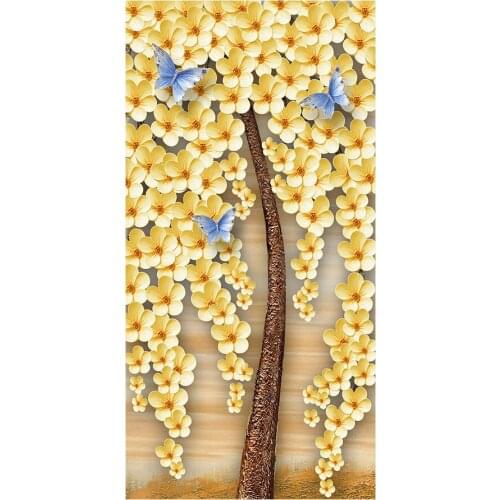 Yellow Flower Tree Butterfly Diamond Painting Round Full Drill Nouveaute DIY Mosaic Embroidery 5D Cross Stitch Floral Pattern