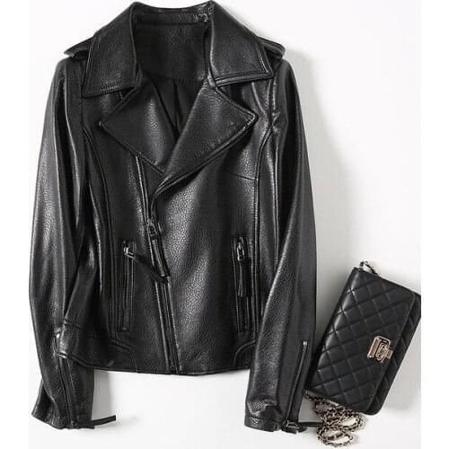 Female Genuine Leather Jacket Short Slim Jacket for Women 100% Real Sheepskin Coat Outerwear Leather Jacket A009