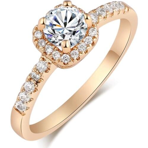 Luxury AAA zircon jewelry wedding engagement rings for women gold crystal bands Fashion Show Elegant Temperament Jewelry Wholes