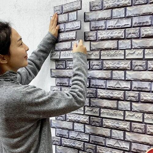 10Pcs 3D Self-adhesive Waterproof Tile Wall Sticker PVC Kitchen Bathroom Foam Board Wallpaper Background Wall Decoration