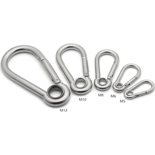 5pcs M6 Silver Multifunctional Eyelet Spring shap Quick hook Chain Fastener Hook Carabiner Stainless Steel Hiking Camping