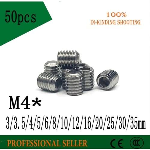50Pc DIN913 M4 *3/3.5/4/5/6/8/10/12/16/20/25/30 304 Stainless Steel Thread Grub Flat Point Hexagon Socket Set Headless Screw